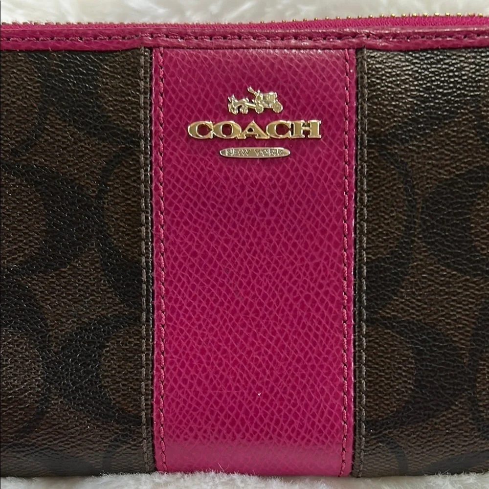 Coach Brown and Pink Signature Canvas Wallet
